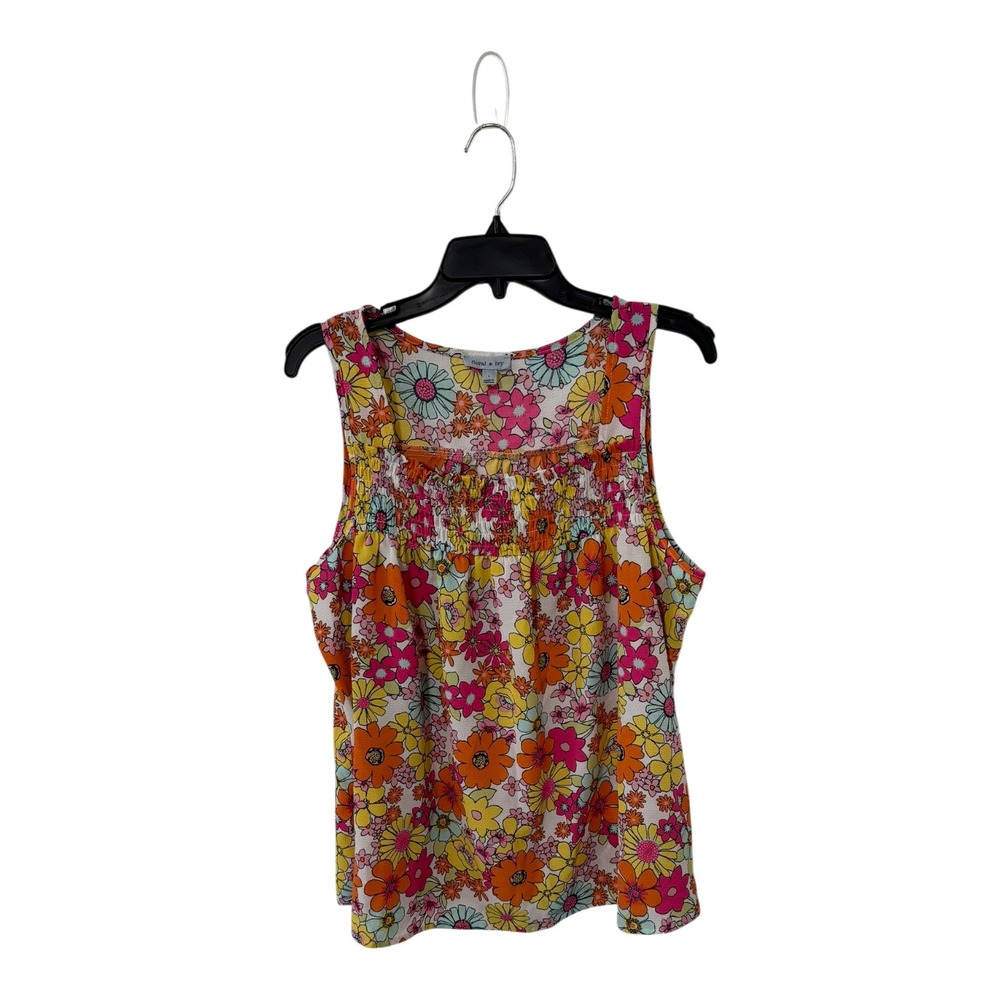 Floral & Ivy Womens Retro Floral Smocked Tank Top Blouse Multi Color Large